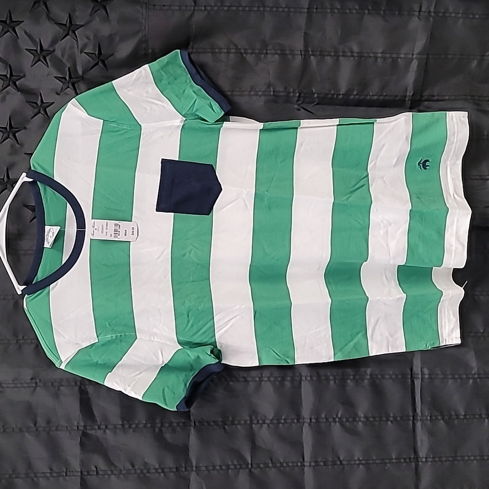 Brooks Brothers pocket T Shirt M Medium White/Green stripe, blue pocket NWT